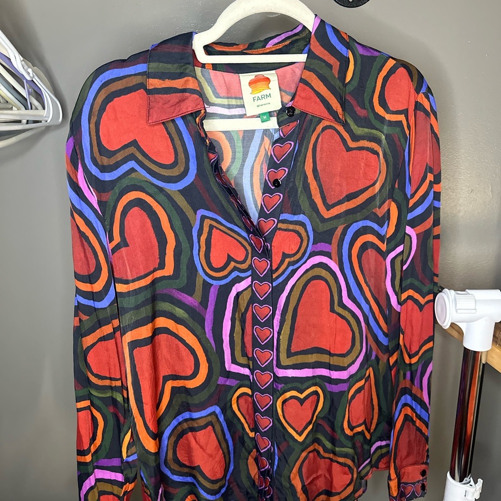 FARM Rio Women's Colorful Heart Button Down Shirt